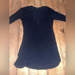 Cosabella Black 3/4 Sleeve Sleepshirt Sz Medium M W/ Lace V-Neck